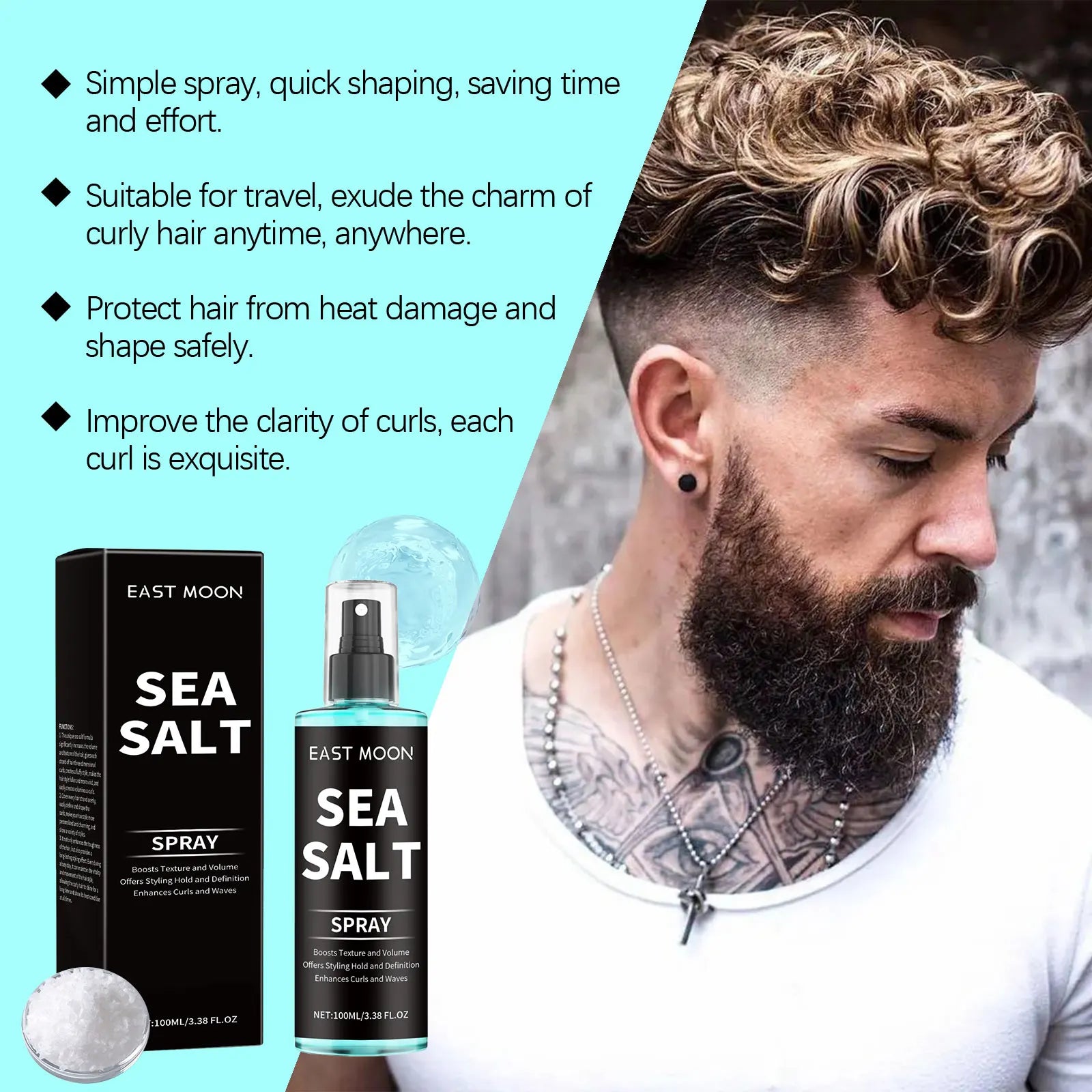 100ML Sea Salt Hair Curling Spray Long Lasting Styling Elastic Hair Conditioner Refreshing Curl Defining Lazy Hair Styling Mist