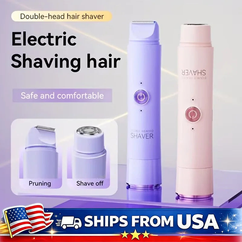 Rechargeable Double Head Hair Removal Device Cordless Wet Dry Shaver for Face Body Bikini Portable Travel Grooming Tool