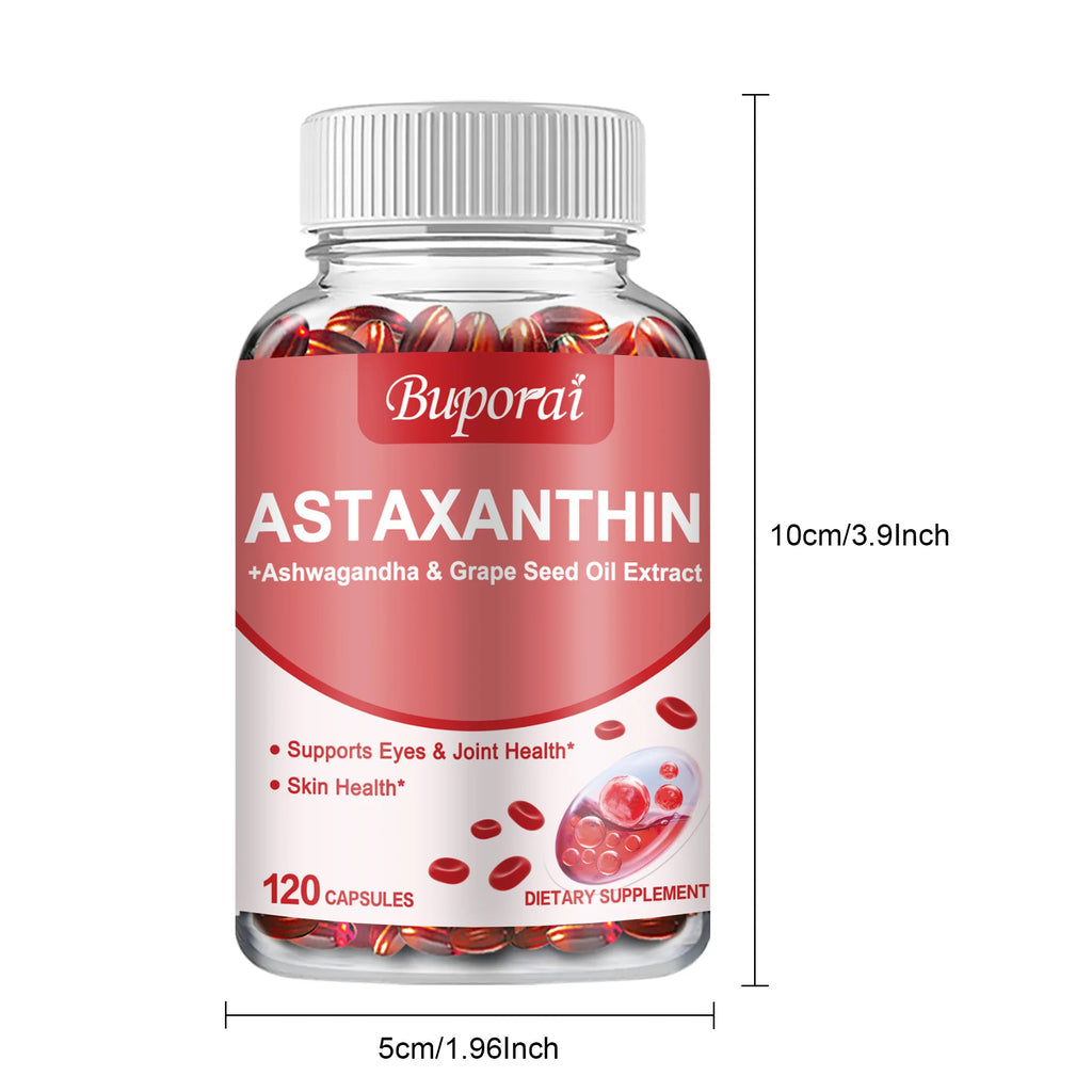 Astaxanthin 24mg - with Grapeseed Oil, Ashwagandha - Supports Cardiovascular,Eye, Joint, Skin Health, Antioxidant - 120 Capsules