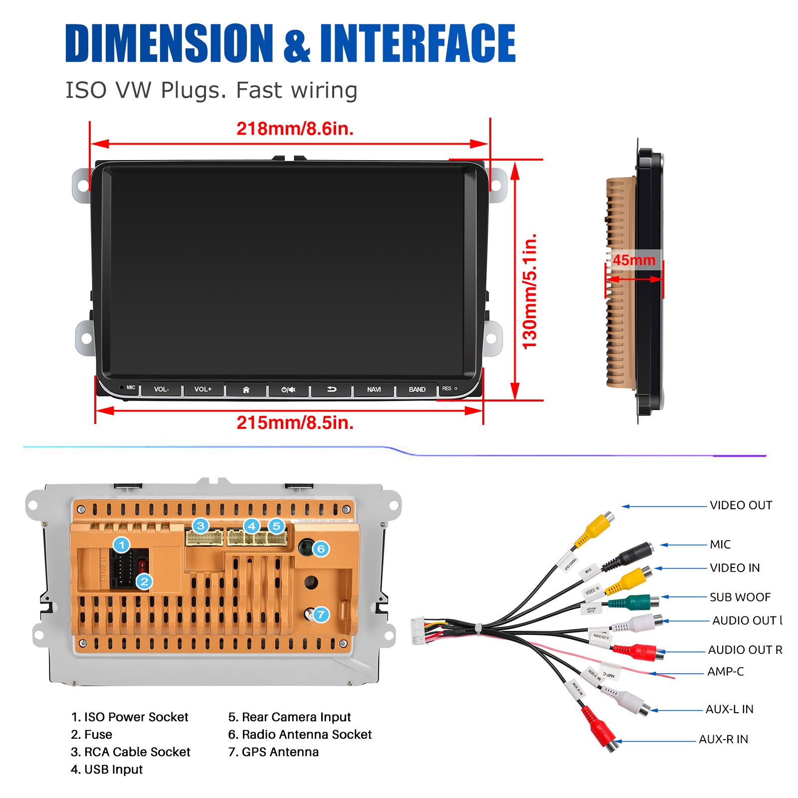 9" Android 14 4G+64G Wireless Carplay Car Stereo GPS NAVI WIFI RDS FM BT EQ for VW Golf 5 6 Passat Polo Touran Tiguan Caddy EOS