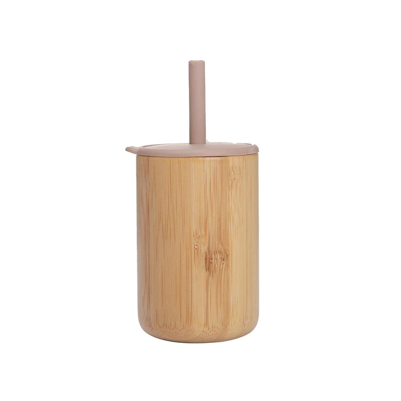 Vasos de Bambú y Madera para Bebé | Pitillo Silicona | Antiderrame | Ecológico 🍼