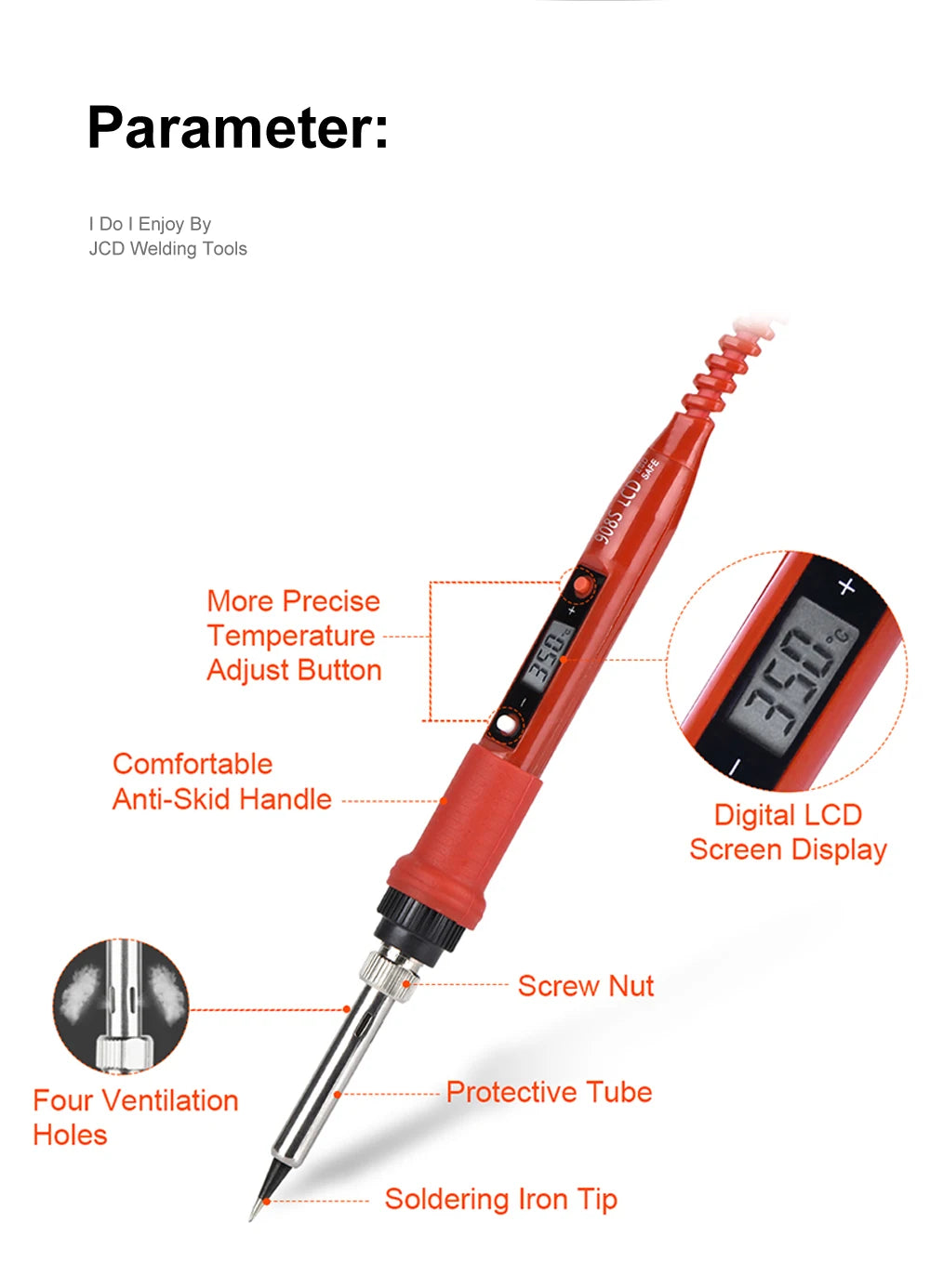 JCD 80W Electric Soldering Iron Kit LCD Display Temperature Adjustable 220V 110V With Solder Paste Iron Tips Welding Tools Set