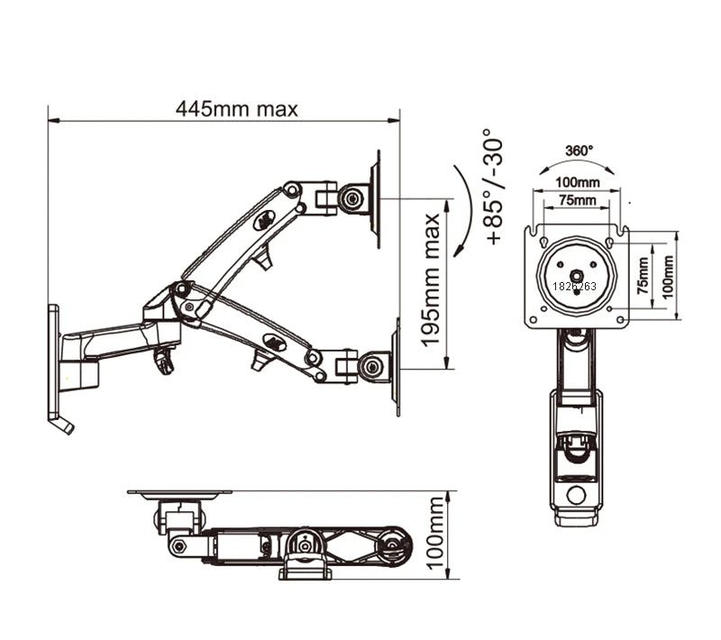 North Bayou NB F150 Gas Spring 17-35 inch LED TV Wall Mount Monitor Holder Ergonomic Mount Arm Max. VESA 100*100mm Load 3-12kgs