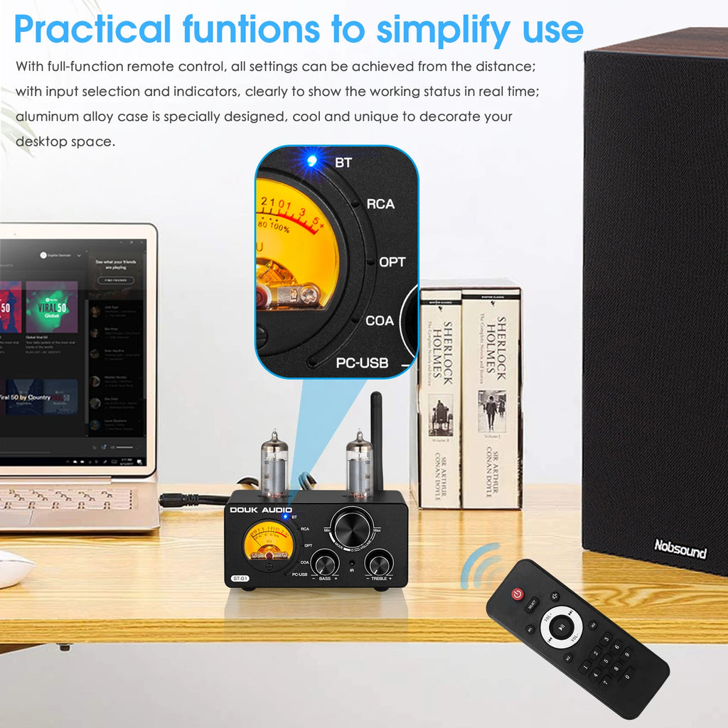 Amplificador Nobsound HiFi Válvulas Bluetooth 5.0 | USB DAC | COAX/OPT | 100W+100W | Vú Metro | Hogar - Firu Total Sales
