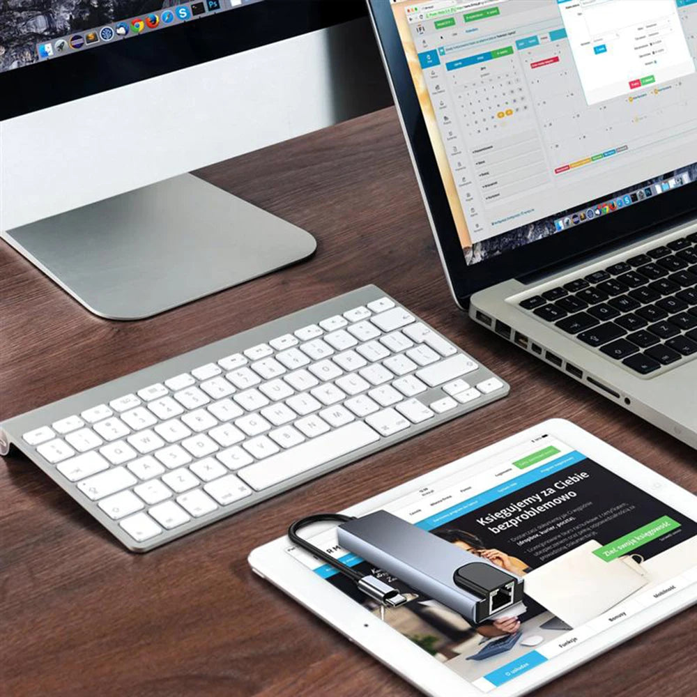 Hub USB-C 8 en 1 FEIWIMI | HDMI 4K 30Hz | RJ45 100Mbps | VGA | PD 100W | Docking Station - Firu Total Sales