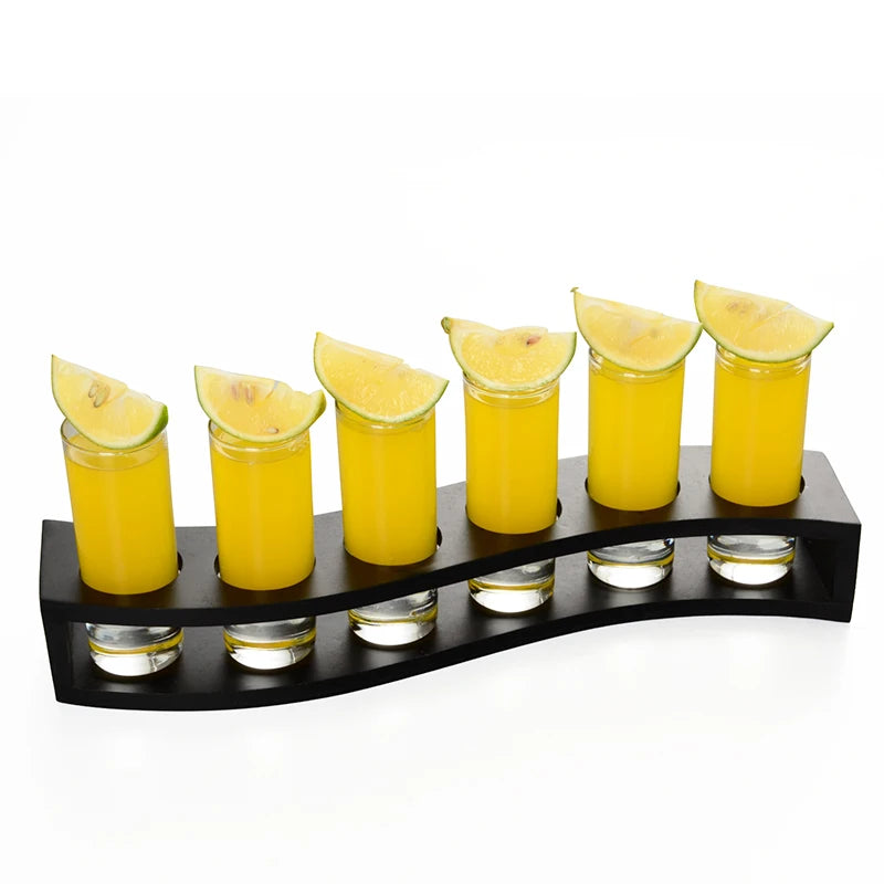 Wooden/Acrylic Shot Glass Holder Display Rack Bar Wine Drinks Cup Storage Carrier Flight Tasting Serving Tray Single Row 6 Holes
