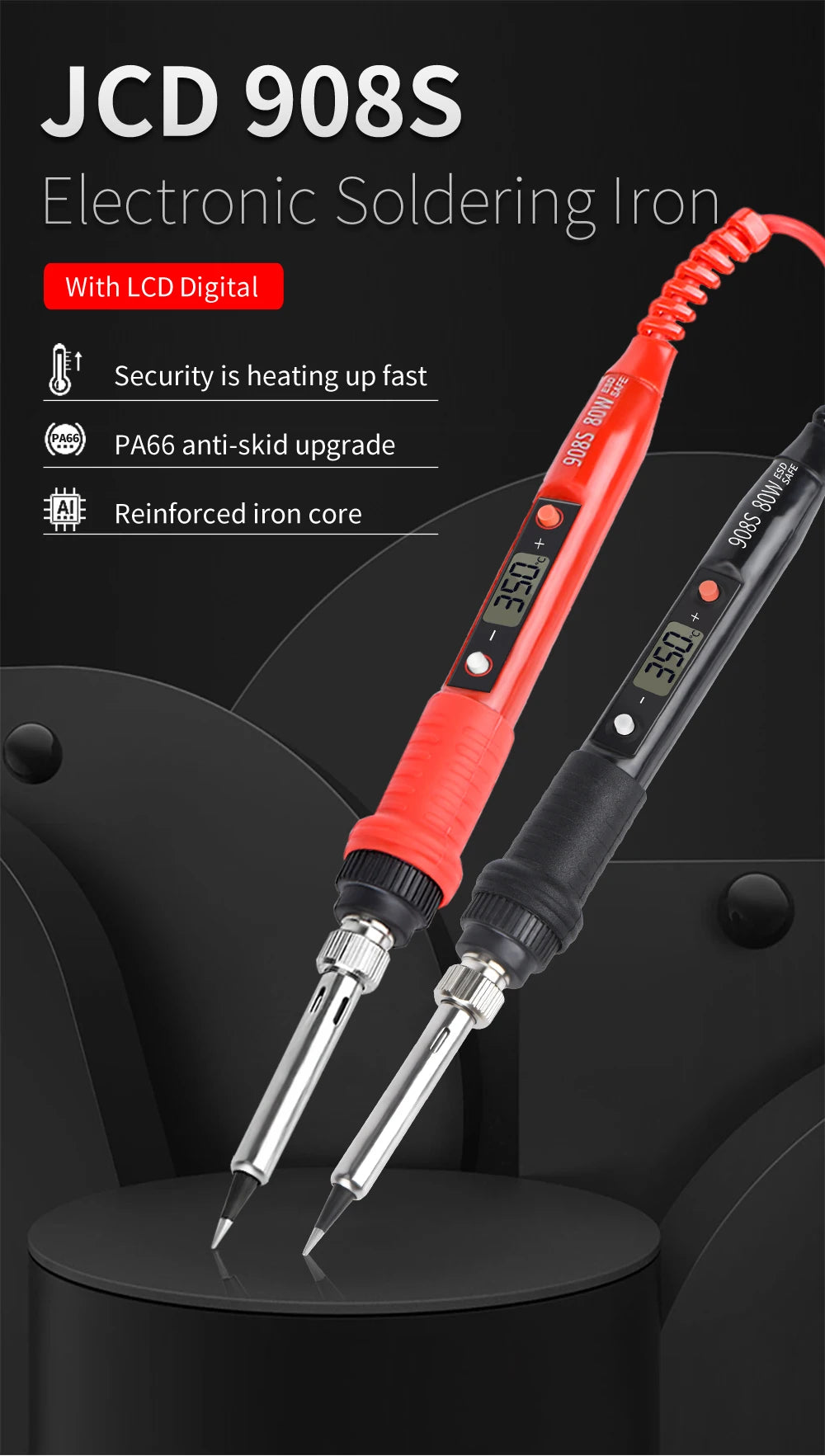 JCD 80W Electric Soldering Iron Kit LCD Display Temperature Adjustable 220V 110V With Solder Paste Iron Tips Welding Tools Set