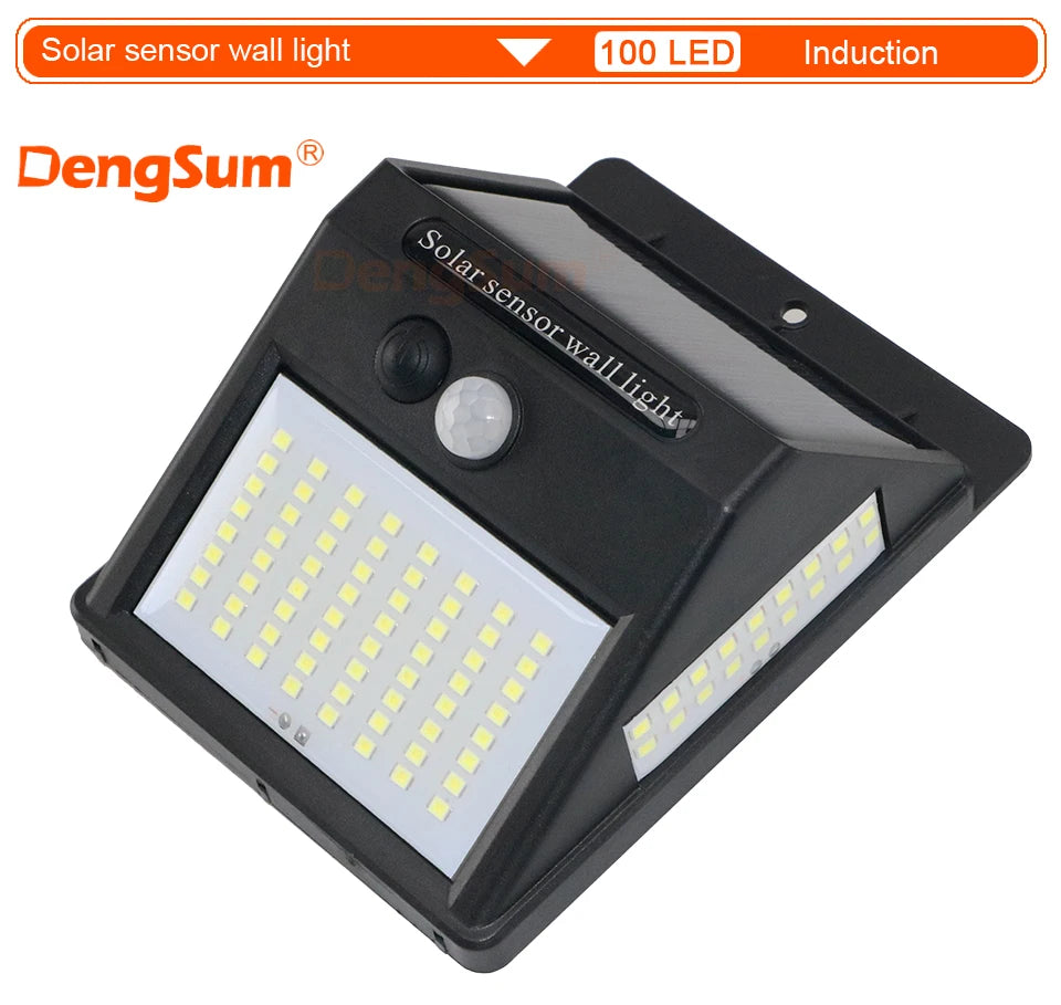 Luz Solar 100 LED con Sensor de Movimiento PIR | 3 Lados | IP65 | Jardín y Pared 💡 - Firu Total Sales