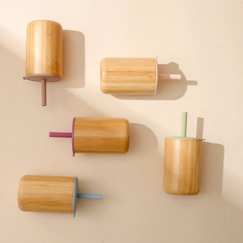 Vasos de Bambú y Madera para Bebé | Pitillo Silicona | Antiderrame | Ecológico 🍼