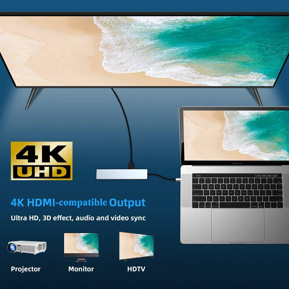 Hub USB-C 8 en 1 FEIWIMI | HDMI 4K 30Hz | RJ45 100Mbps | VGA | PD 100W | Docking Station - Firu Total Sales