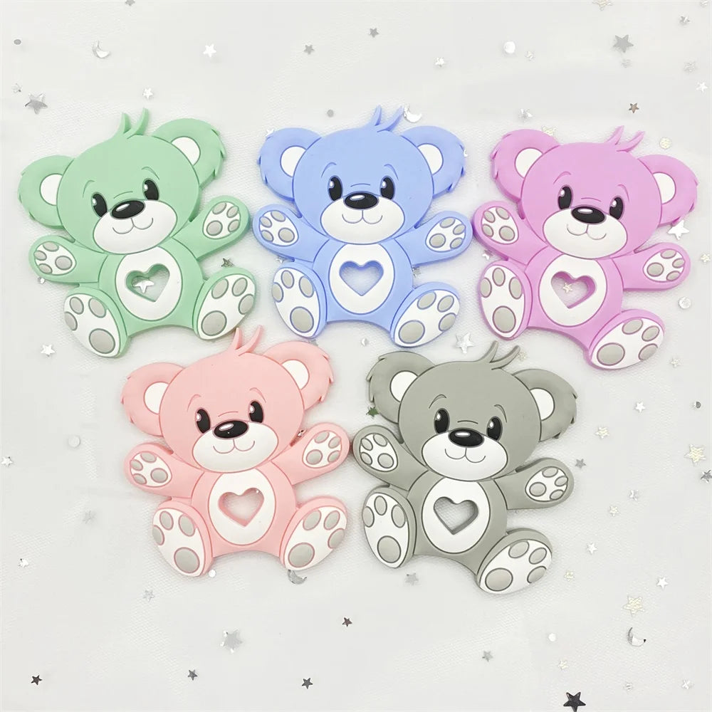 10pcs Bear Silicone Baby Teether rodent Teething Toys Chewable Animal beads Baby Products Nursing Gift DIY pendant necklace