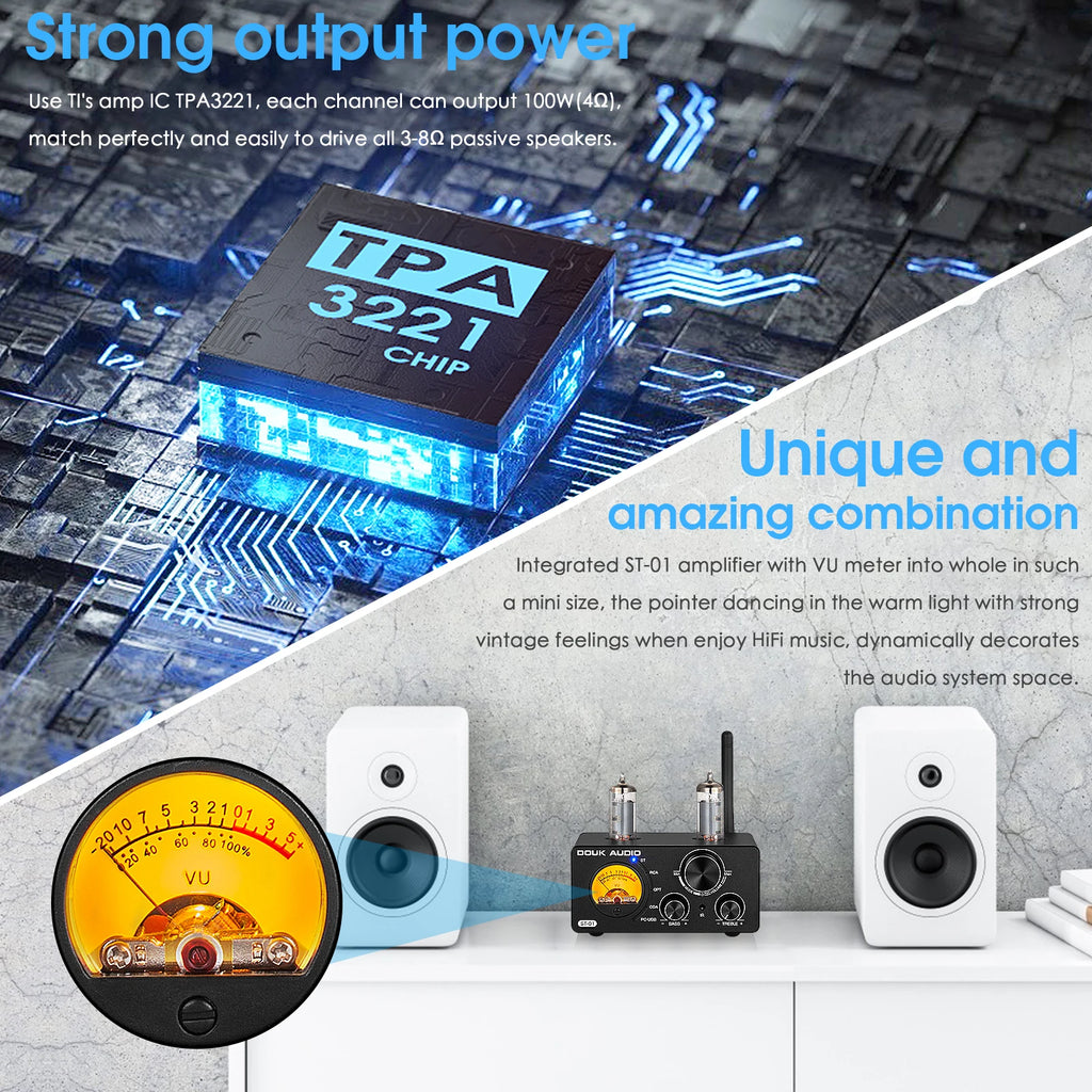 Amplificador Nobsound HiFi Válvulas Bluetooth 5.0 | USB DAC | COAX/OPT | 100W+100W | Vú Metro | Hogar - Firu Total Sales