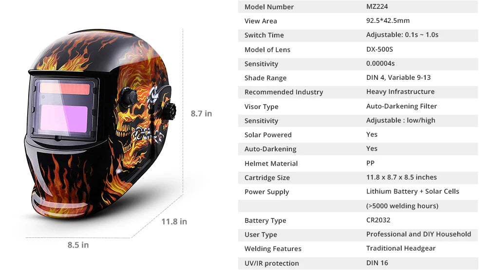 DEKO Skull Solar Auto Darkening Adjustable Range 4/9-13 MIG MMA Electric Welding Mask Helmet Welding Lens for Welding Machine