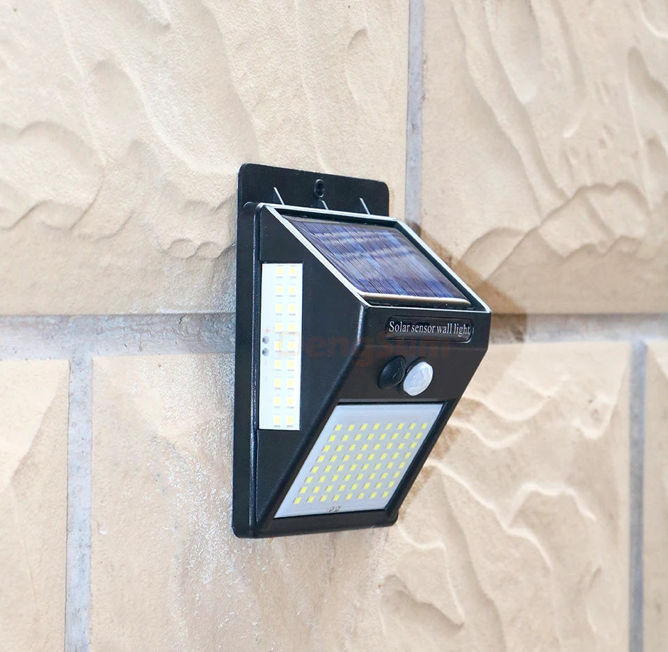 Luz Solar 100 LED con Sensor de Movimiento PIR | 3 Lados | IP65 | Jardín y Pared 💡 - Firu Total Sales