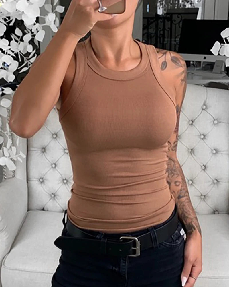 Camiseta Canalé Sin Mangas para Mujer | Cuello Redondo | Básica de Verano