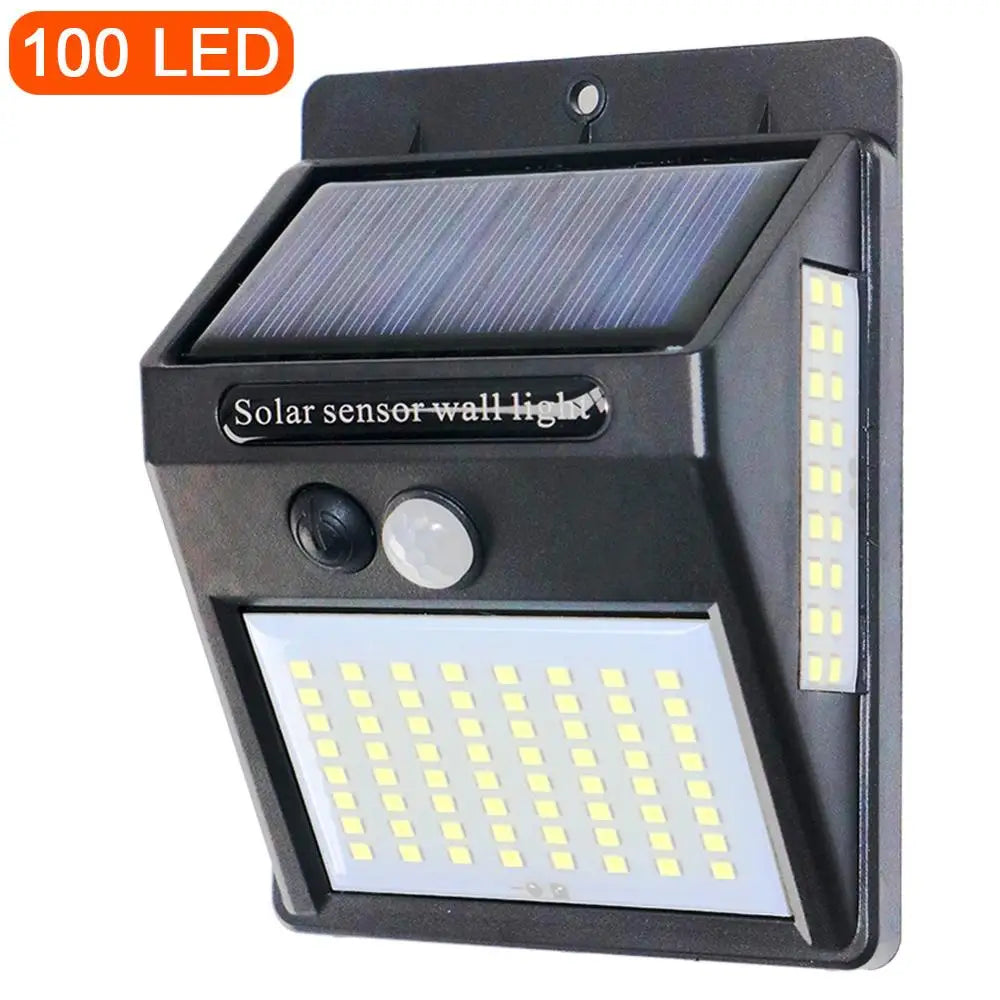 Luz Solar 100 LED con Sensor de Movimiento PIR | 3 Lados | IP65 | Jardín y Pared 💡 - Firu Total Sales