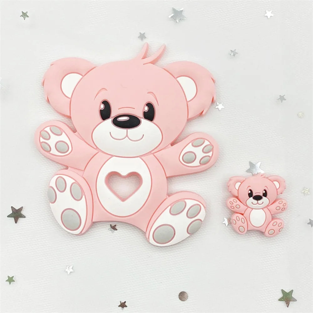 10pcs Bear Silicone Baby Teether rodent Teething Toys Chewable Animal beads Baby Products Nursing Gift DIY pendant necklace