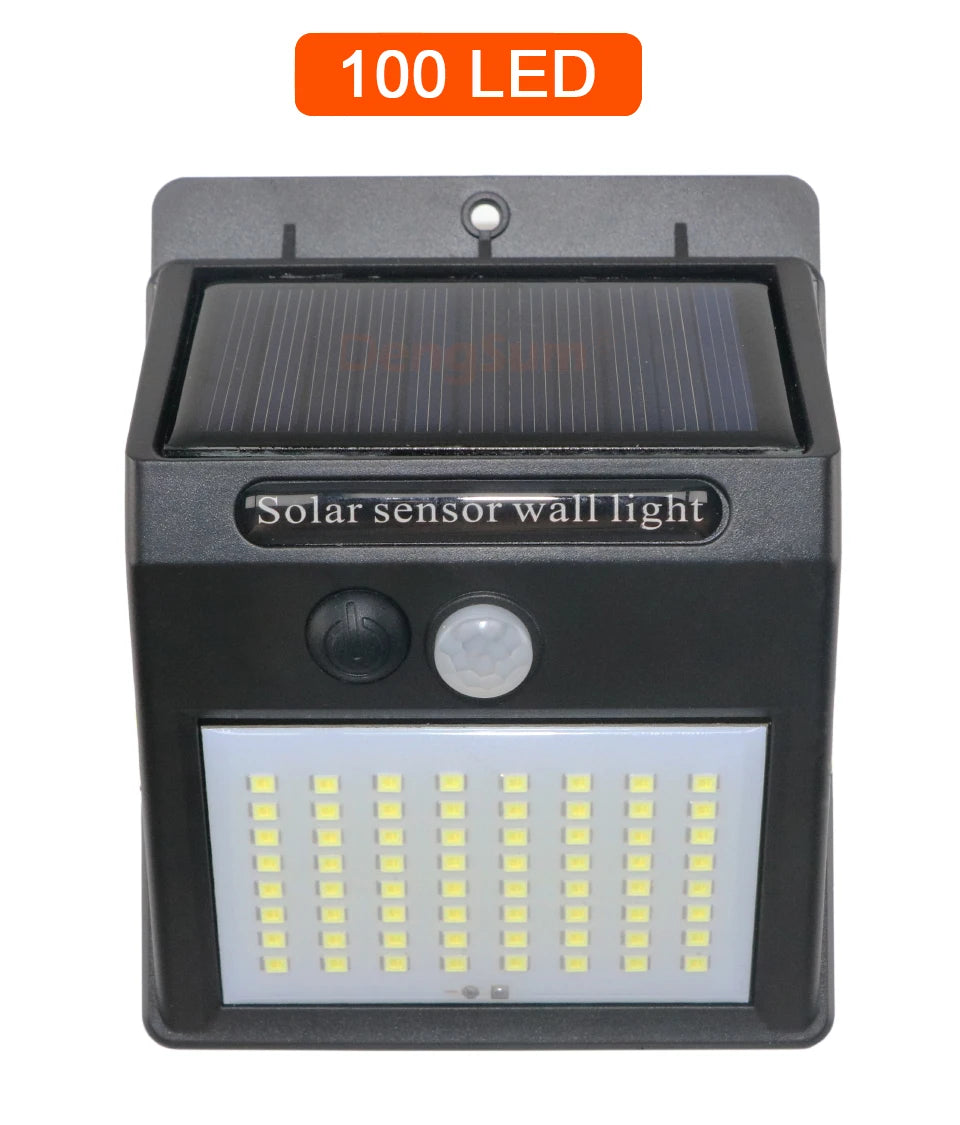 Luz Solar 100 LED con Sensor de Movimiento PIR | 3 Lados | IP65 | Jardín y Pared 💡 - Firu Total Sales