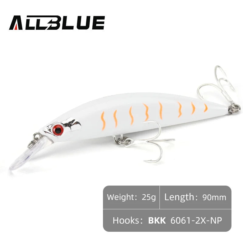 ALLBLUE Minnow Pesado Hundimiento | 90/110mm | 25g/35g | Jerkbait Longcast | Bass y Lubina | Agua Salada - Firu Total Sales