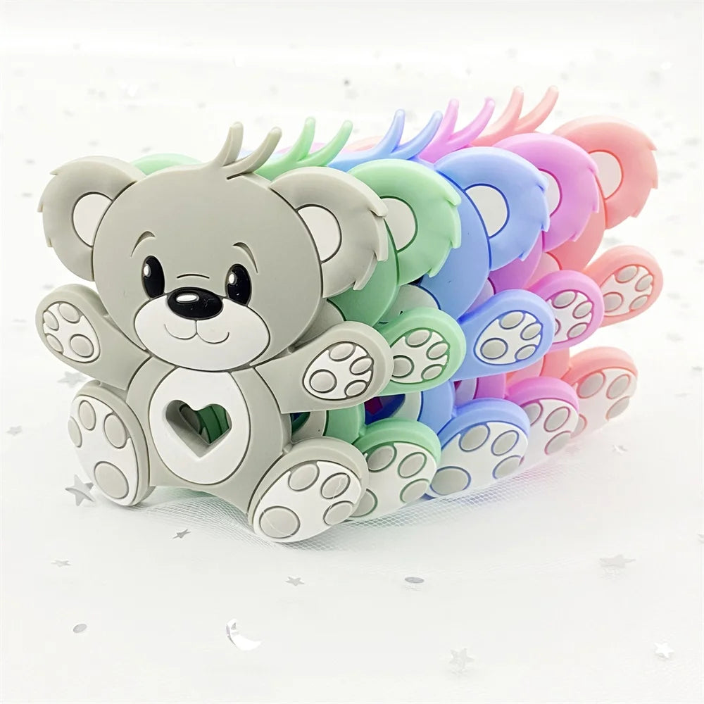 10pcs Bear Silicone Baby Teether rodent Teething Toys Chewable Animal beads Baby Products Nursing Gift DIY pendant necklace