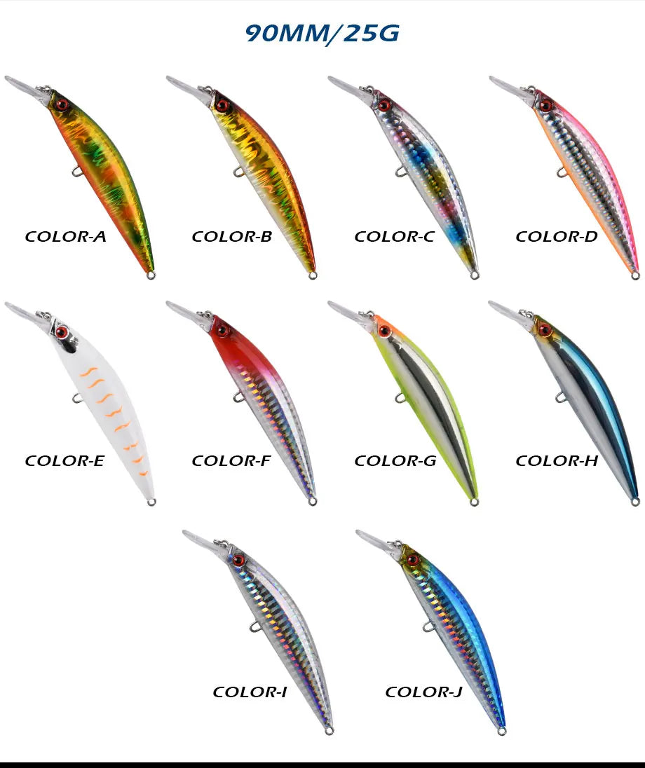 ALLBLUE Minnow Pesado Hundimiento | 90/110mm | 25g/35g | Jerkbait Longcast | Bass y Lubina | Agua Salada - Firu Total Sales