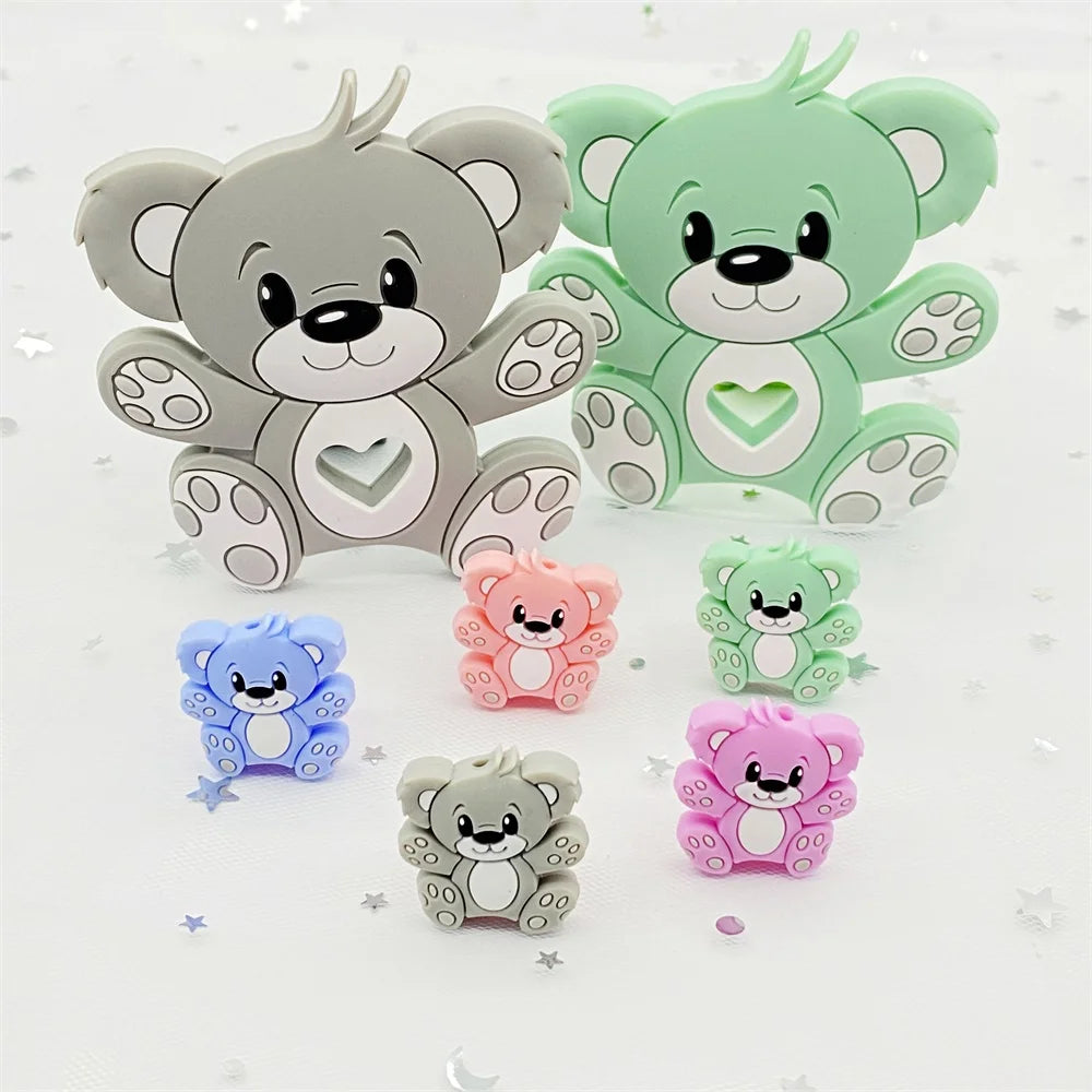 10pcs Bear Silicone Baby Teether rodent Teething Toys Chewable Animal beads Baby Products Nursing Gift DIY pendant necklace