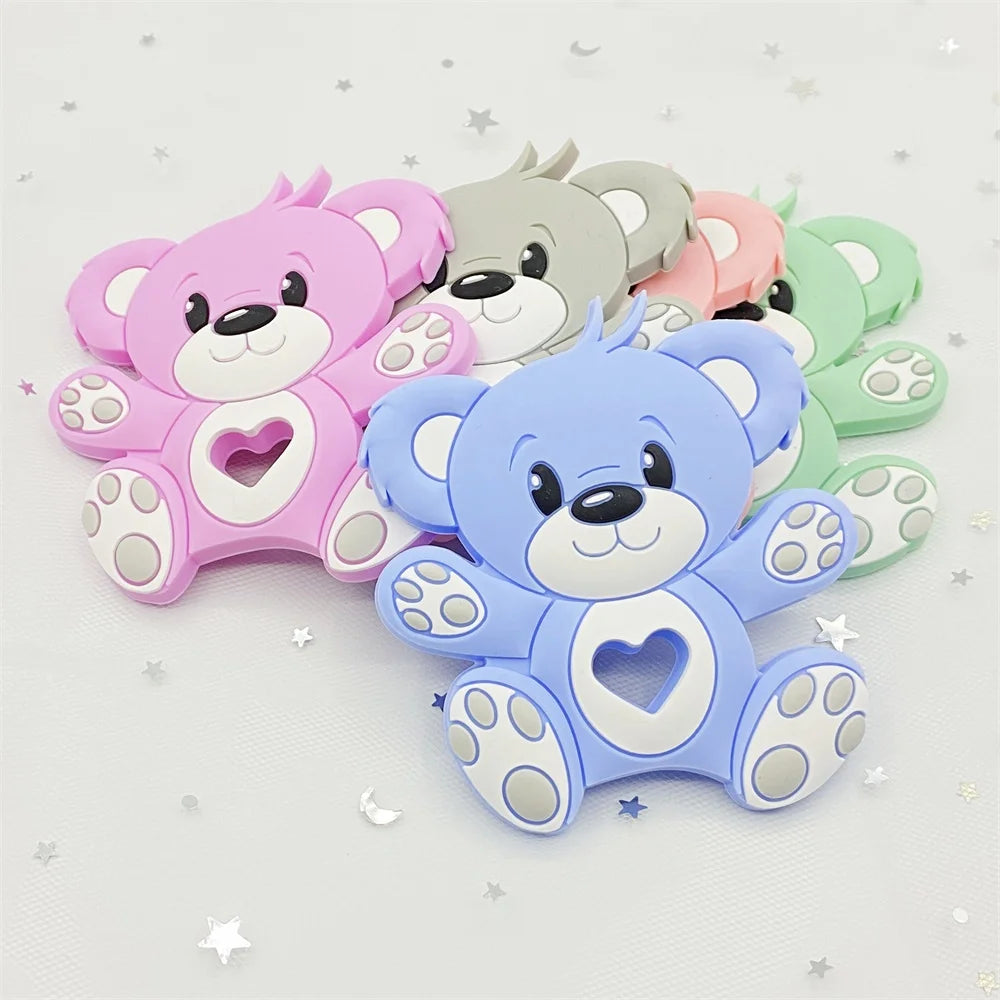 10pcs Bear Silicone Baby Teether rodent Teething Toys Chewable Animal beads Baby Products Nursing Gift DIY pendant necklace