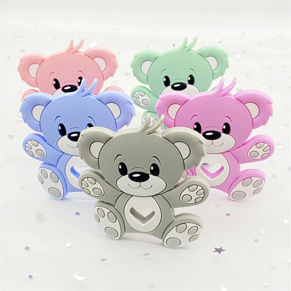 10pcs Bear Silicone Baby Teether rodent Teething Toys Chewable Animal beads Baby Products Nursing Gift DIY pendant necklace