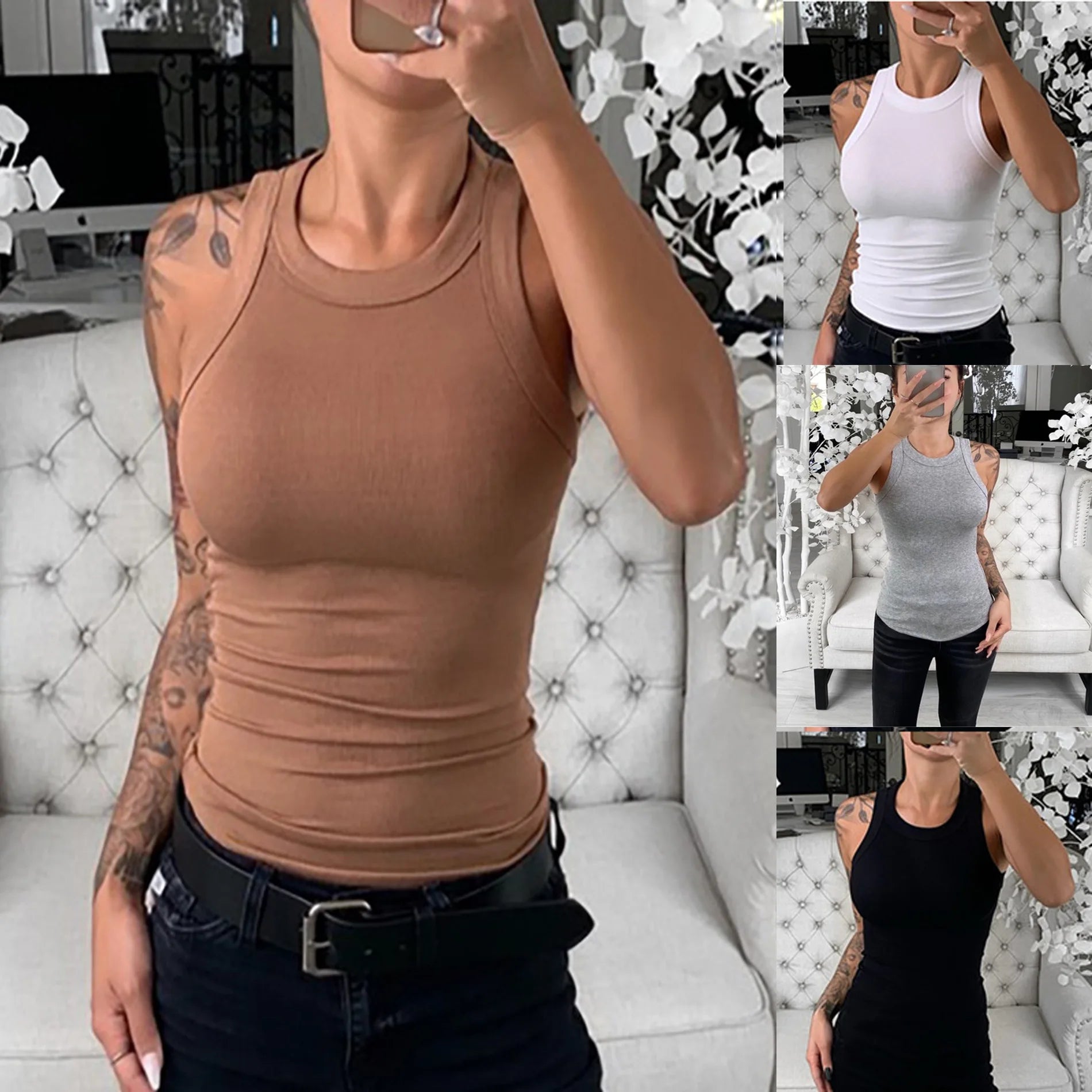 Camiseta Canalé Sin Mangas para Mujer | Cuello Redondo | Básica de Verano