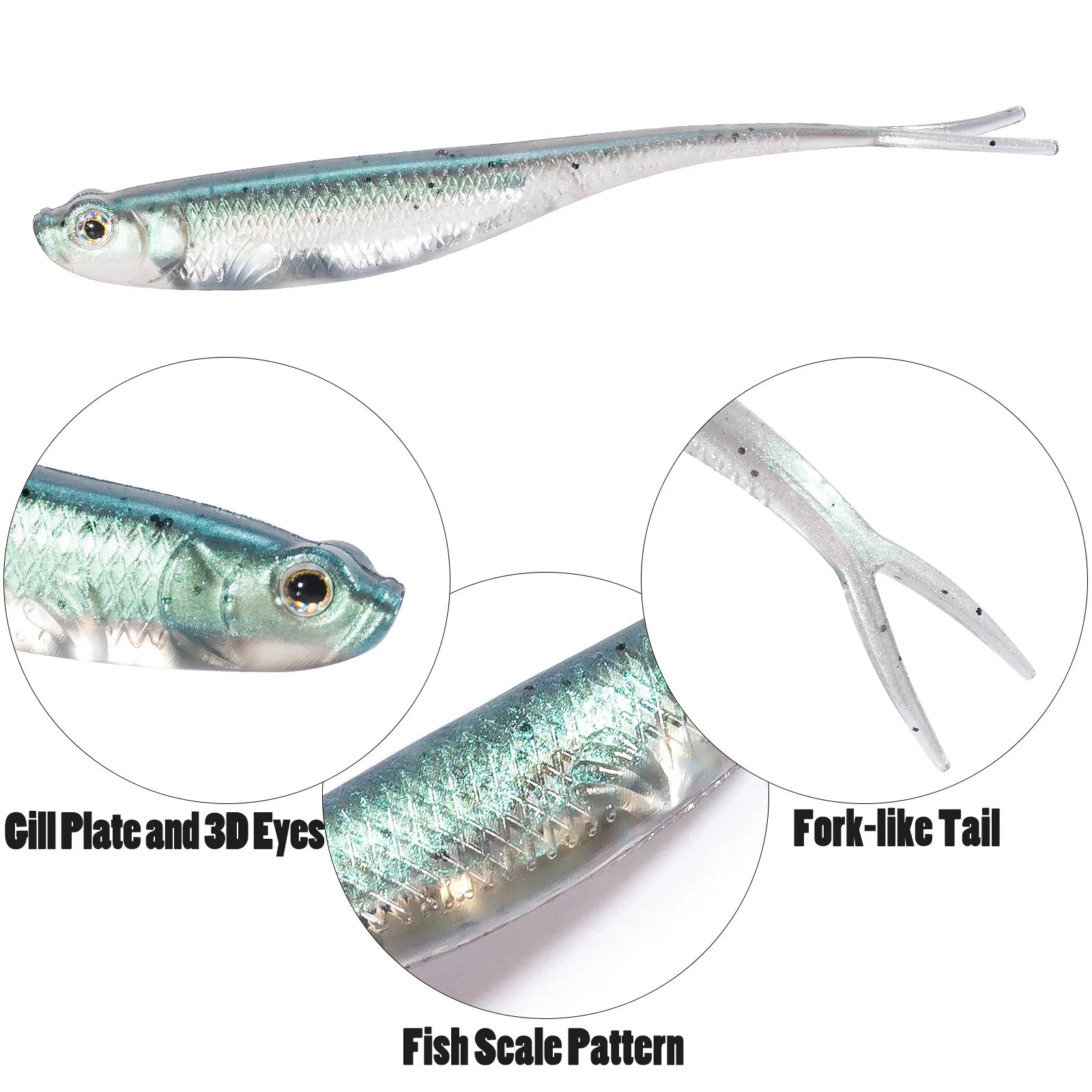Dr.Fish 5/6 Piezas Señuelo Silicona | Cola Bifurcada | Drop Shot | Bass, Trucha y Lucio | Weedless - Firu Total Sales