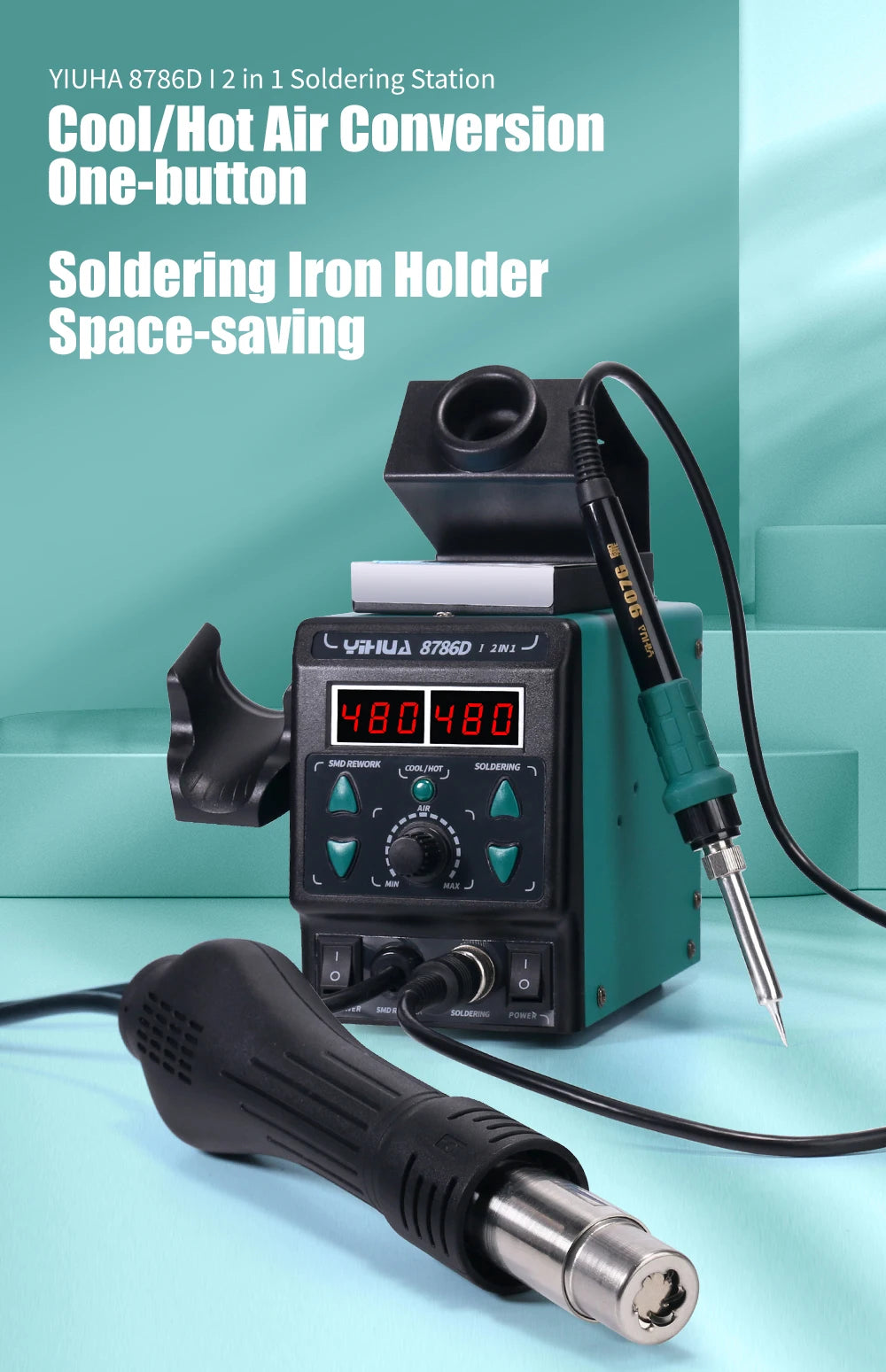 YIHUA 8786D Soldering Iron Hot Air Soldering Station DIY Digital Rework Station Phone Repair BGA SMD Solder Tool Welding Station