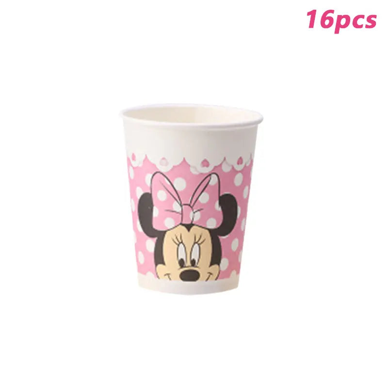 57pcs/Disney Pink Wave Minnie Mouse Theme Party Supplies Cups Plates Straw Kids Girls Baby Shower Birthday Party Decorations Set