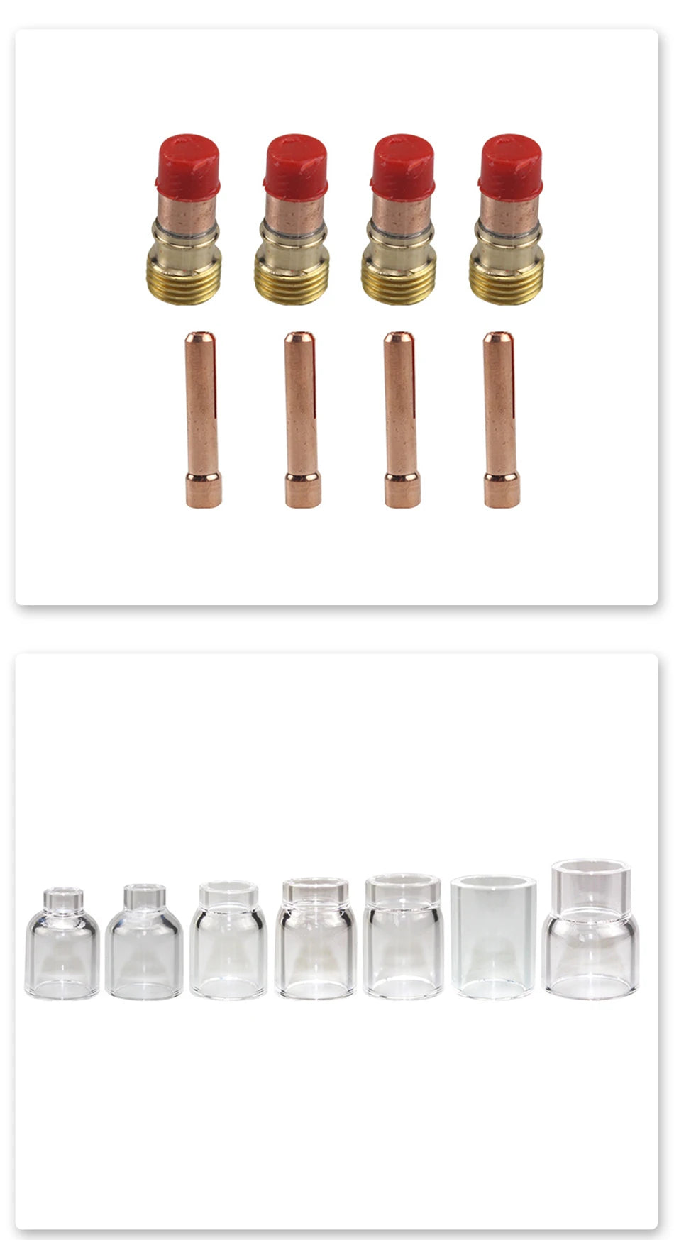 30Pcs TIG Welding Torch Accessories Stubby Gas Lens 4#~12# Pyrex Glass Cup Kit For WP-17/18/26 Torch Welding& Soldering Supplies