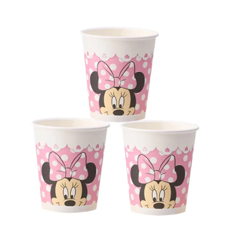 57pcs/Disney Pink Wave Minnie Mouse Theme Party Supplies Cups Plates Straw Kids Girls Baby Shower Birthday Party Decorations Set