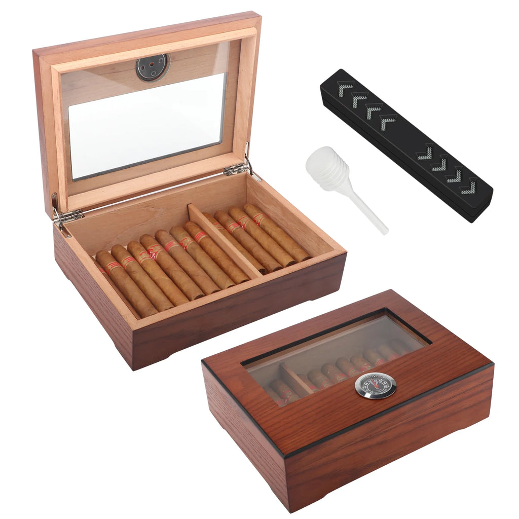 Xifei Cigar Humidor Box W/ Hygrometer Humidifier Portable Smoking  Accessories Glass Window Cigarette Cedar Wood Case