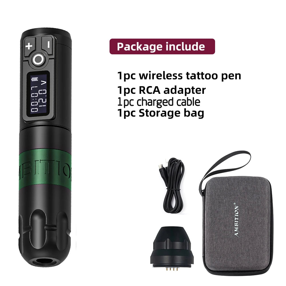Ambition Soldier Wireless Tattoo Machine Rotaty Battery Pen 2400mAh LED Digital Display For Body Artwith Portable Power Pack