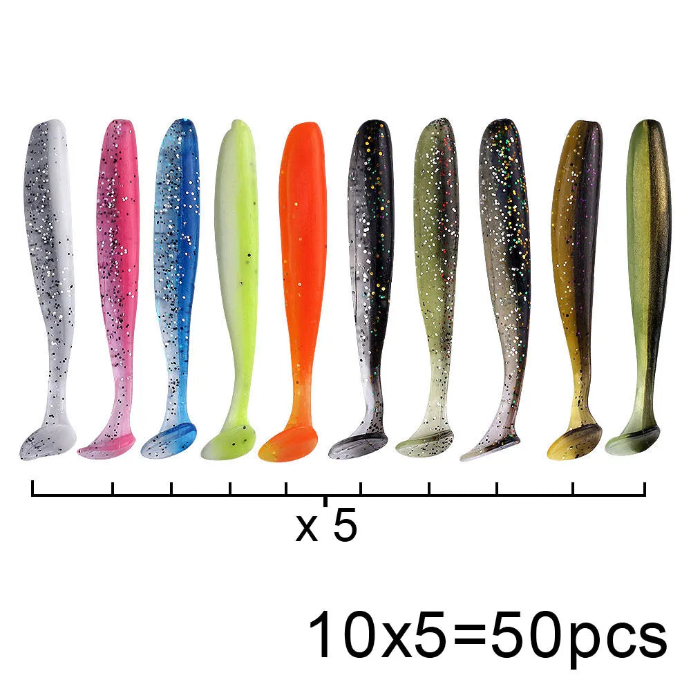 QXO 50 Piezas Señuelos Silicona | Swimbait Shad Wobbler | 7/10/13cm | Pesca Mar, Lago y Río - Firu Total Sales