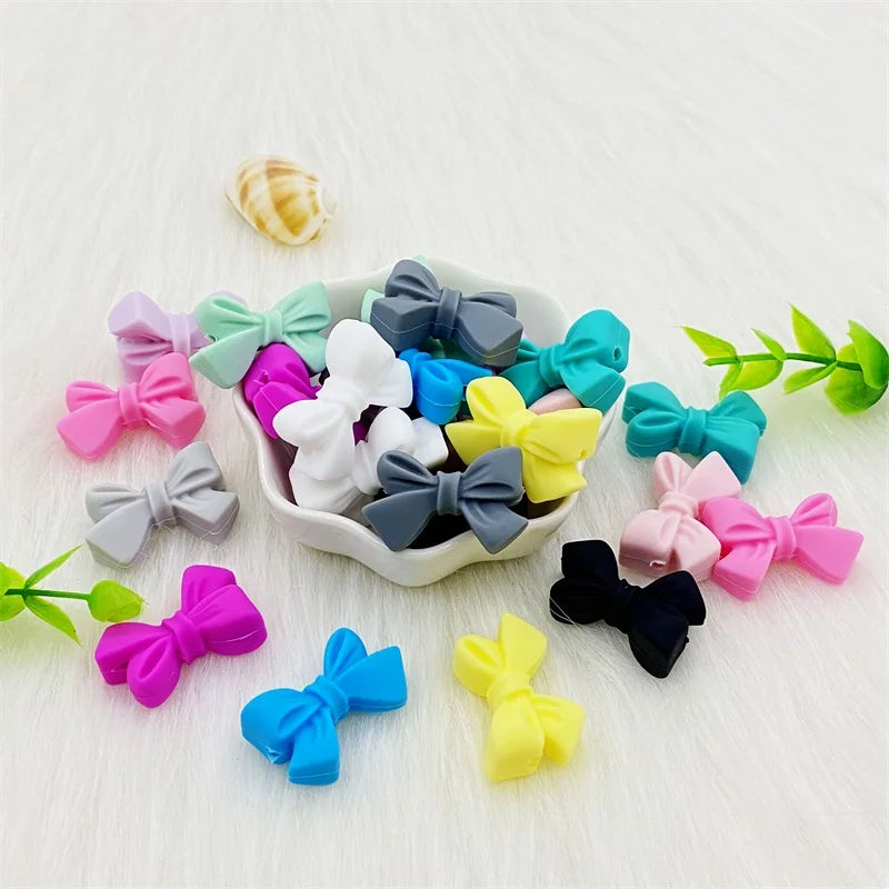50pcs Bow Silicone Beads Food grade Teethers Bowknot Baby Teething Beads DIY Necklace Making Pacifier Baby Products