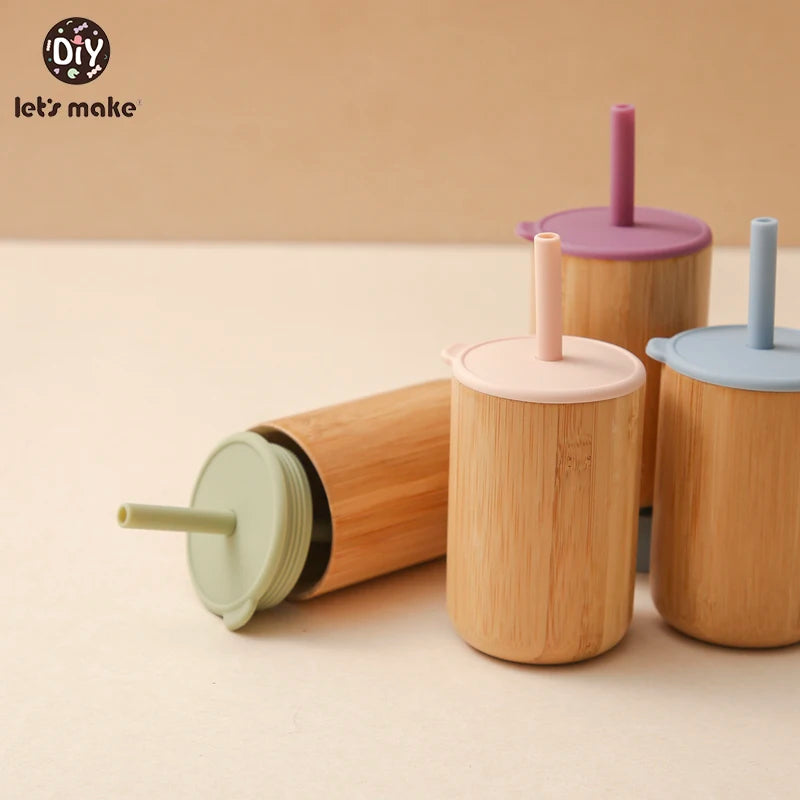 Vasos de Bambú y Madera para Bebé | Pitillo Silicona | Antiderrame | Ecológico 🍼