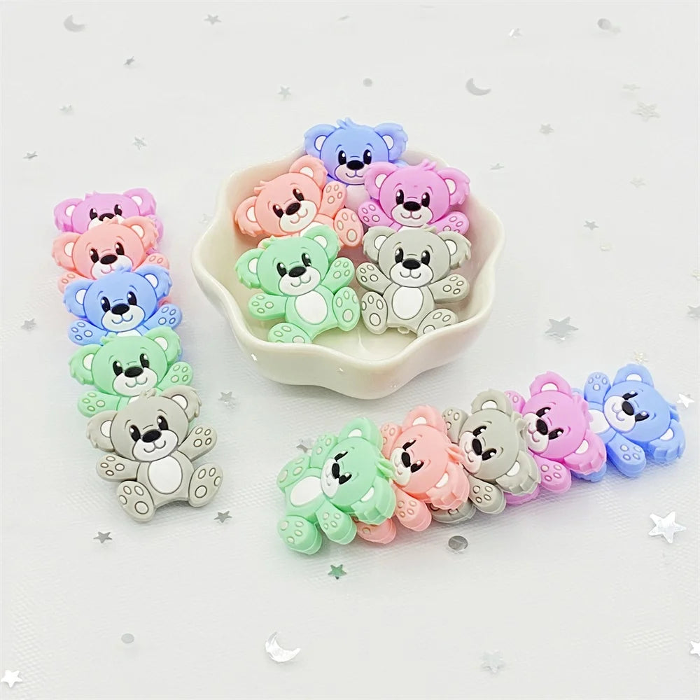 10pcs Bear Silicone Baby Teether rodent Teething Toys Chewable Animal beads Baby Products Nursing Gift DIY pendant necklace
