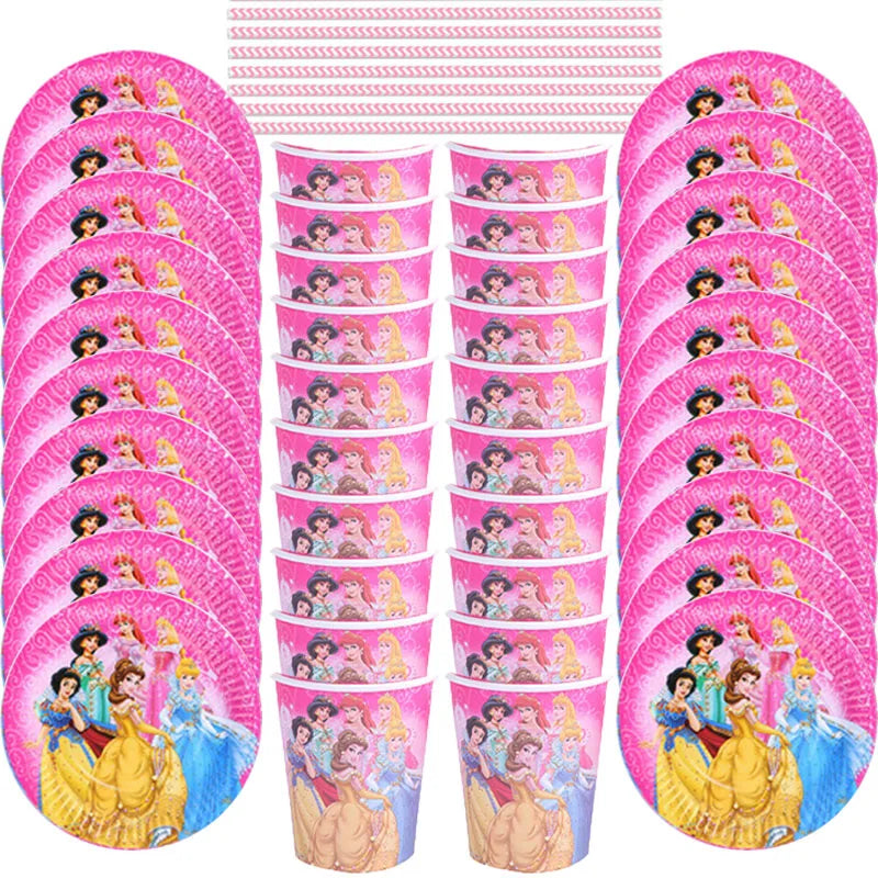 57pcs/Disney Pink Wave Minnie Mouse Theme Party Supplies Cups Plates Straw Kids Girls Baby Shower Birthday Party Decorations Set