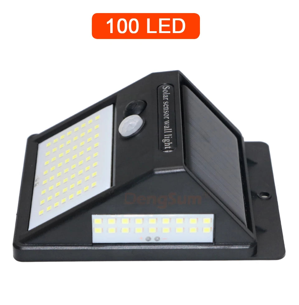 Luz Solar 100 LED con Sensor de Movimiento PIR | 3 Lados | IP65 | Jardín y Pared 💡 - Firu Total Sales