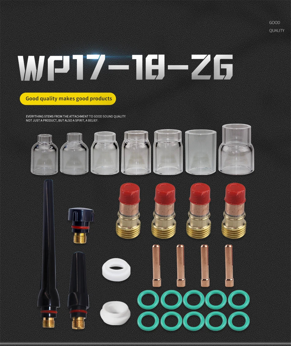 30Pcs TIG Welding Torch Accessories Stubby Gas Lens 4#~12# Pyrex Glass Cup Kit For WP-17/18/26 Torch Welding& Soldering Supplies
