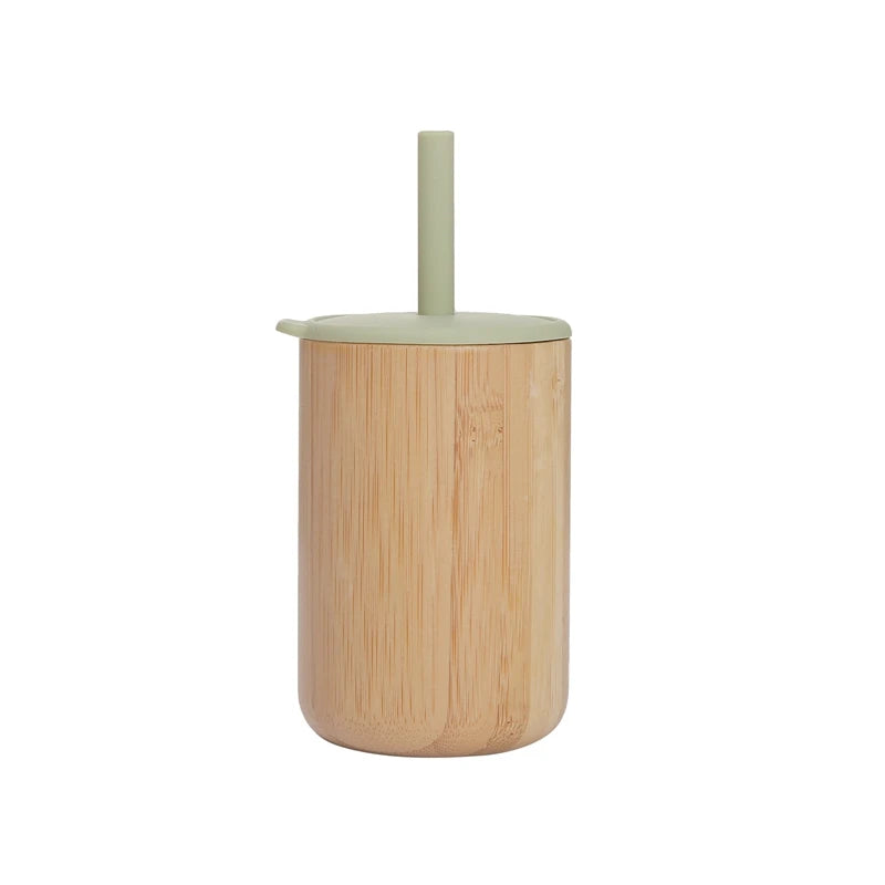 Vasos de Bambú y Madera para Bebé | Pitillo Silicona | Antiderrame | Ecológico 🍼