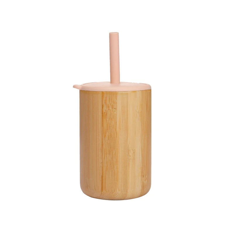 Vasos de Bambú y Madera para Bebé | Pitillo Silicona | Antiderrame | Ecológico 🍼