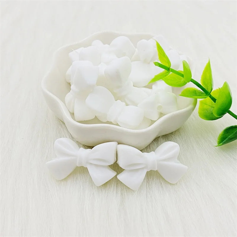 50pcs Bow Silicone Beads Food grade Teethers Bowknot Baby Teething Beads DIY Necklace Making Pacifier Baby Products