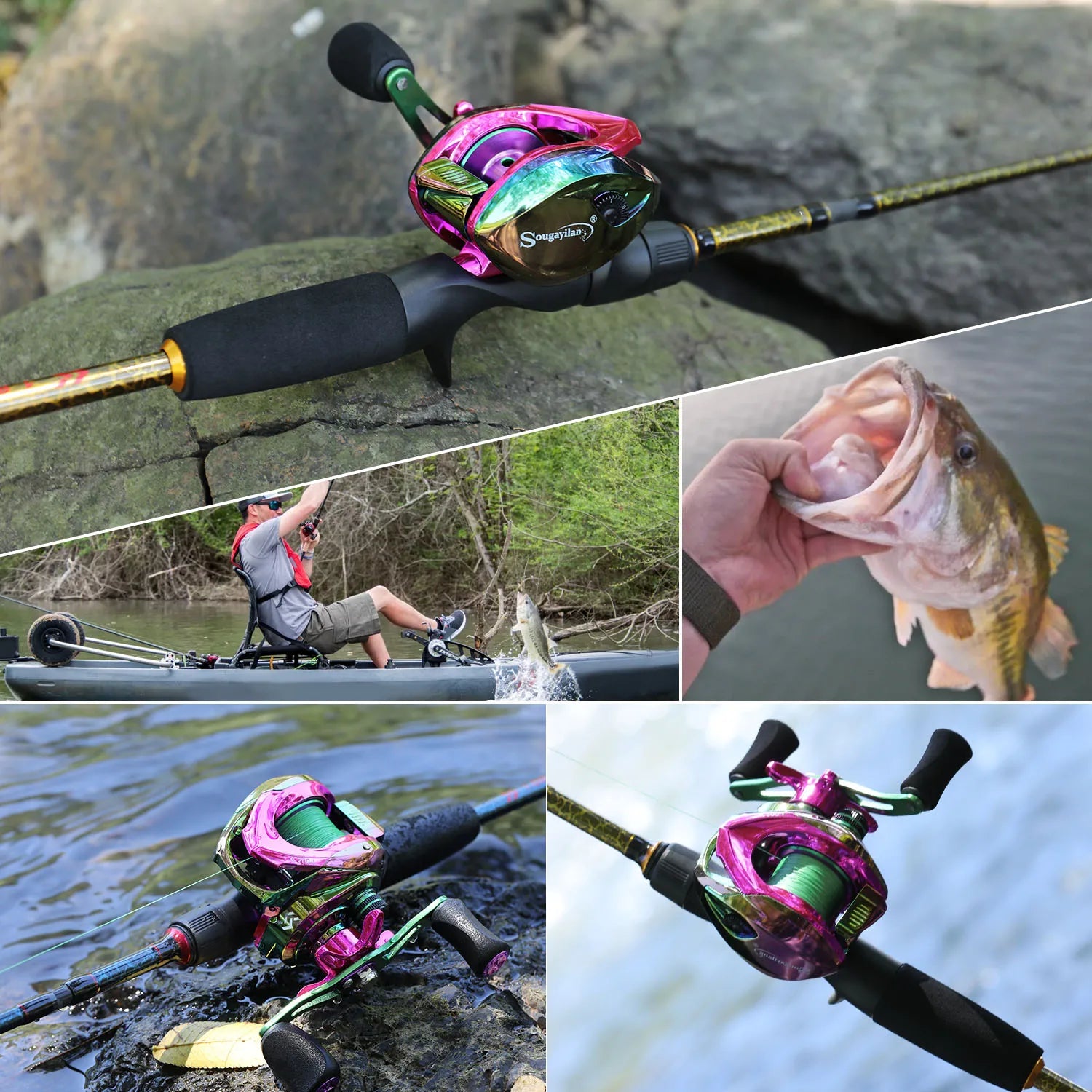 Sougayilang 5-Section Carbon Travel Fishing Rod & Baitcasting Reel | Full Kit + Carrier Bag