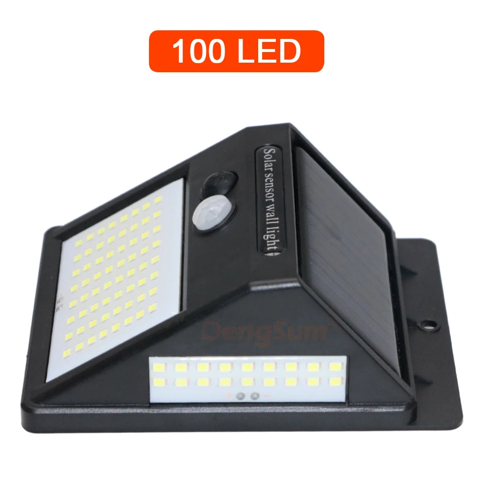 Luz Solar 100 LED con Sensor de Movimiento PIR | 3 Lados | IP65 | Jardín y Pared 💡 - Firu Total Sales