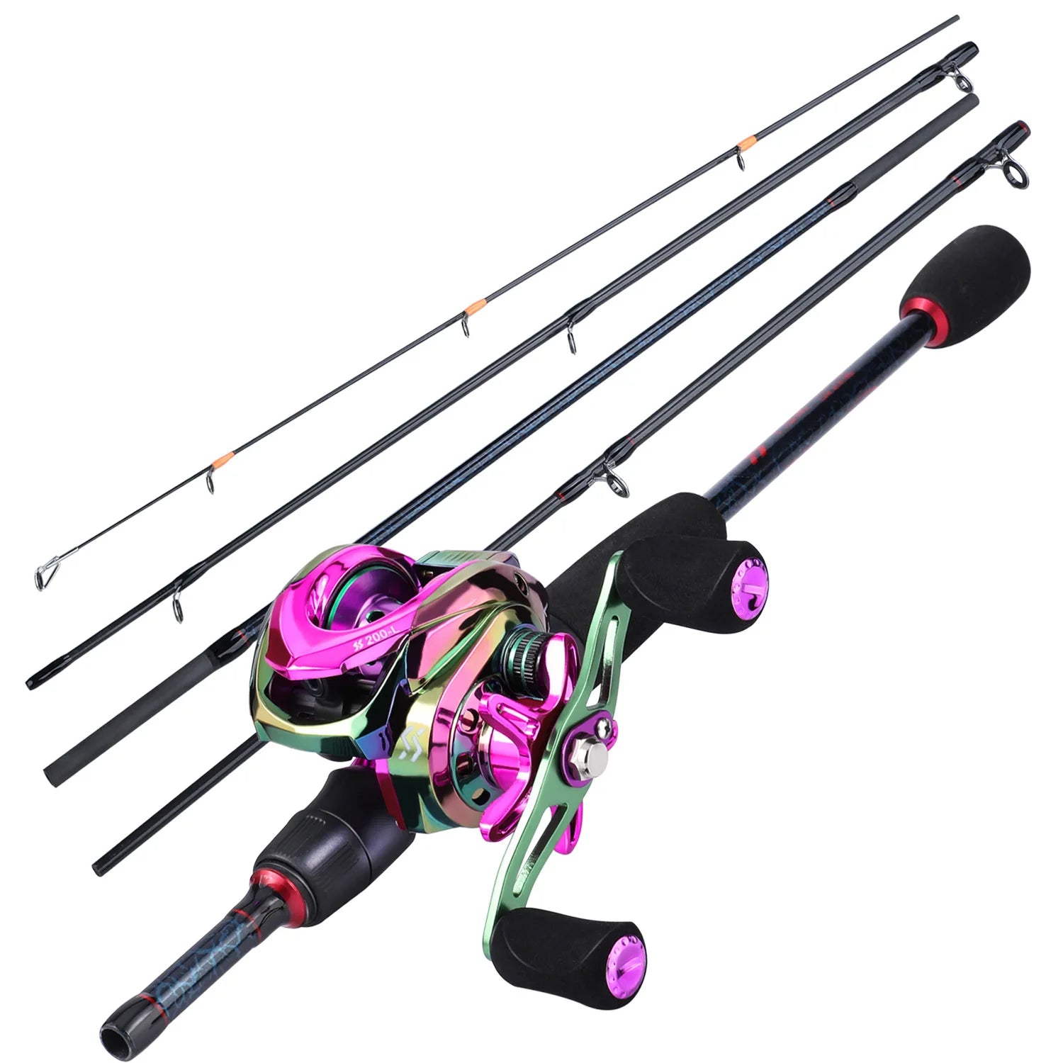 Sougayilang 5-Section Carbon Travel Fishing Rod & Baitcasting Reel | Full Kit + Carrier Bag