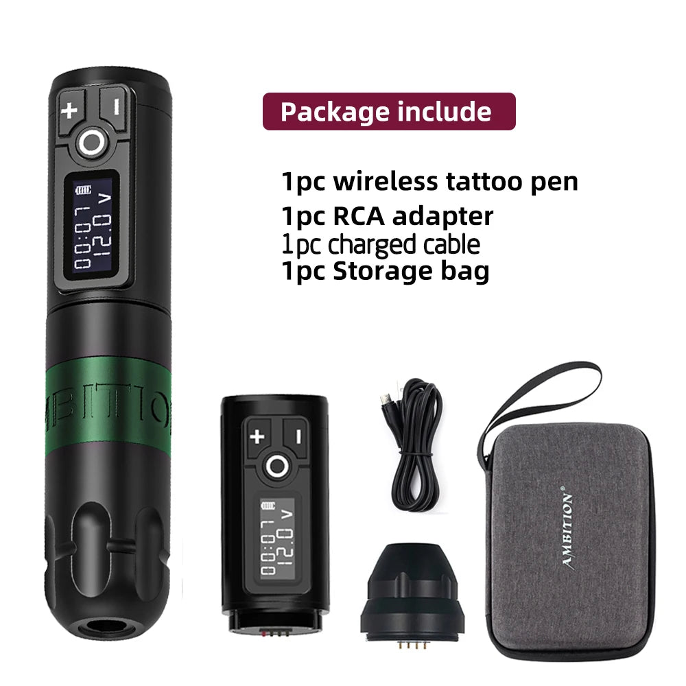 Ambition Soldier Wireless Tattoo Machine Rotaty Battery Pen 2400mAh LED Digital Display For Body Artwith Portable Power Pack